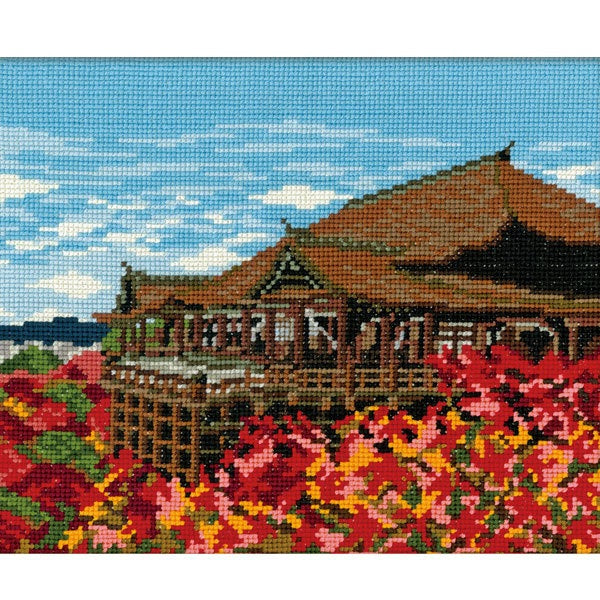 最終お値下げ！名門【逸品】長艸刺繍　手刺繍利休バッグ　和装　正絹　桐箱入り作家物 刺しゅうキット 『刺繍キット 紅葉と清水寺 7461』 Olympus オリムパス