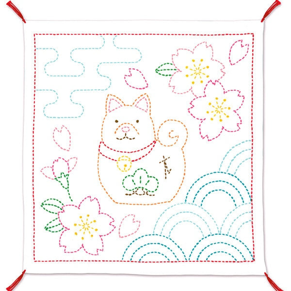 Embroidery kit "SashikoKit Dog and Sakura SK343 Hanamachi Sashiko Kit Zodiac Dog Japanese Genki Japanese Genki New Year's Pattern " Olympus