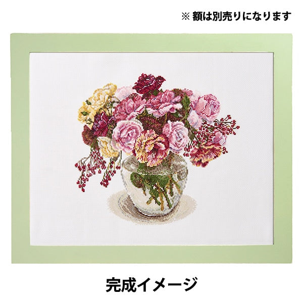 クロスステッチ　花瓶の牡丹【完成品】 刺しゅうキット 『フジココレクション クロスステッチ マルチ