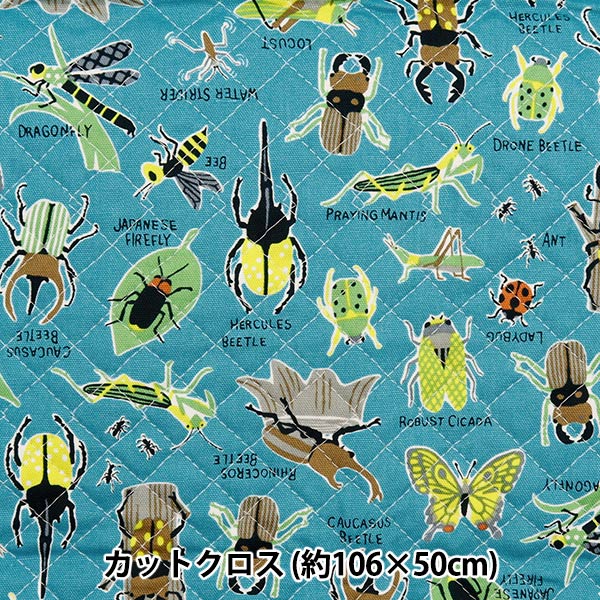 生地 『オックスキルト カラフルキャンバス 昆虫図鑑柄 カットクロス