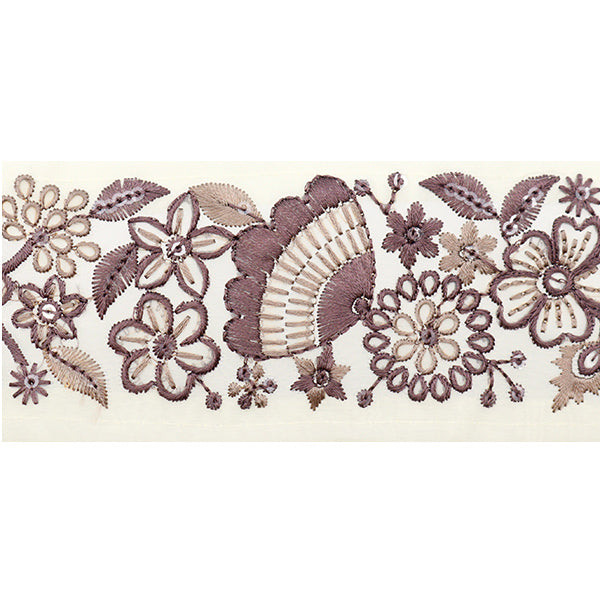 【数量5から】 手芸ブレード 『2022 インド刺繍ブレード クリーム×パープル 45133A』