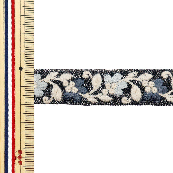 【数量5から】 手芸ブレード 『2022 インド刺繍ブレード ブラック×グレー 45140E』