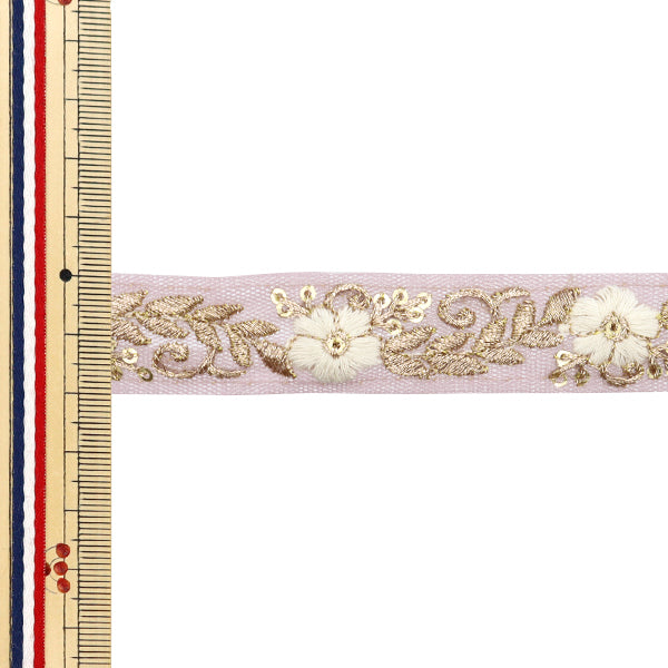 【数量5から】 手芸ブレード 『2024 インド刺繍ブレード ピンク×ホワイト 2062I』