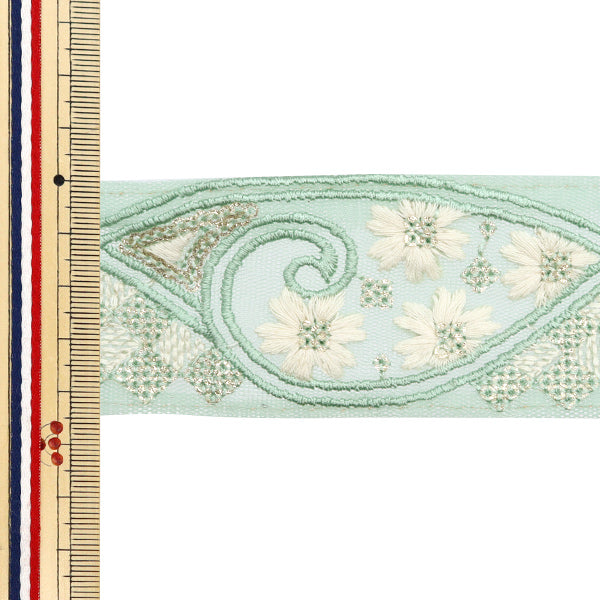 【数量5から】 手芸ブレード 『2024 インド刺繍ブレード グリーン×ホワイト 2087C』