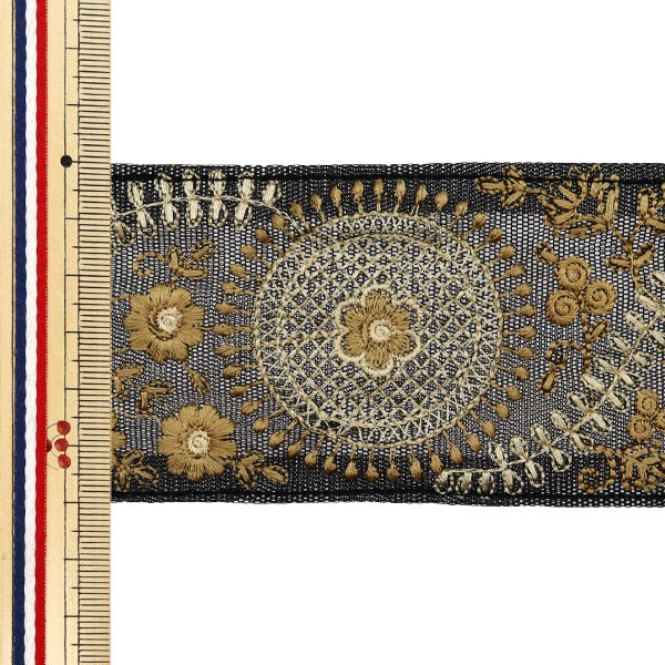 【数量5から】 手芸ブレード 『2024 インド刺繍ブレード ブラック×ベージュ 2115F』