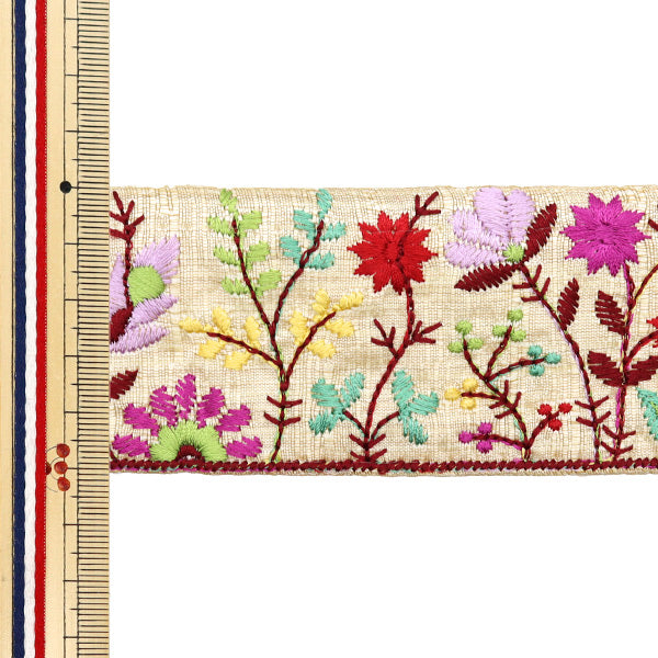 【数量5から】 手芸ブレード 『2024 インド刺繍ブレード ベージュ×パープル 2201C』