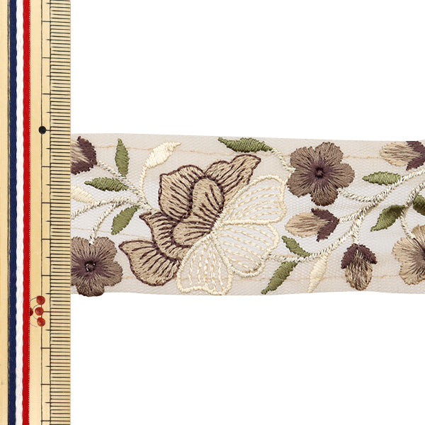 【数量5から】 手芸ブレード 『2024 インド刺繍ブレード ベージュ×パープル 2205A』