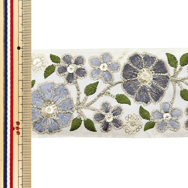 【数量5から】 手芸ブレード 『2024 インド刺繍ブレード ホワイト×グレー 3475A』