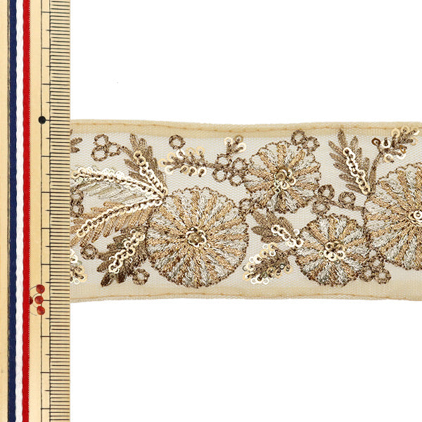 【数量5から】 手芸ブレード 『2024 インド刺繍ブレード ベージュ×ゴールド M-159A』