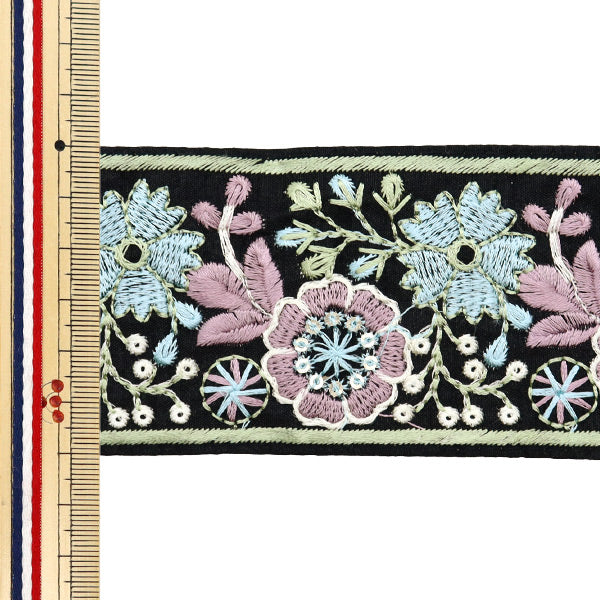 【数量5から】 手芸ブレード 『2024 インド刺繍ブレード ブラック×ブルー M-214B』