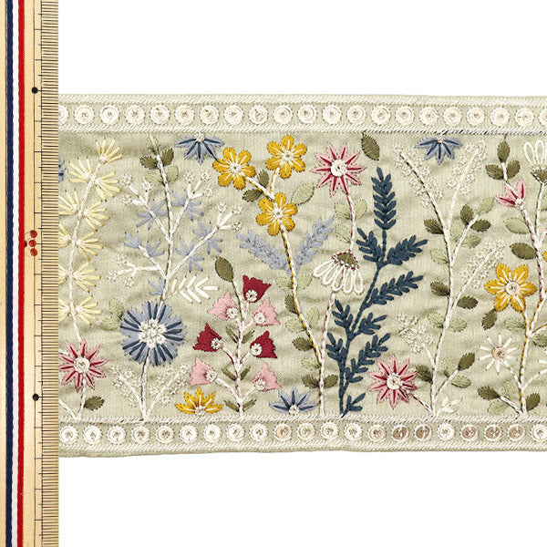 【数量5から】 手芸ブレード 『2024 インド刺繍ブレード グリーン×イエロー 47131D』