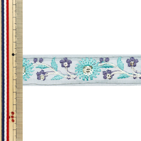 【数量5から】 手芸ブレード 『2024 インド刺繍ブレード グレー×グリーン M-377J』