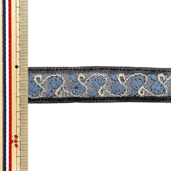 【数量5から】 手芸ブレード 『2024 インド刺繍ブレード ブラック×ブルーグレー M-445O』