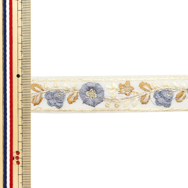 【数量5から】 手芸ブレード 『2024 インド刺繍ブレード オフホワイト×ブルーグレー M-483O』