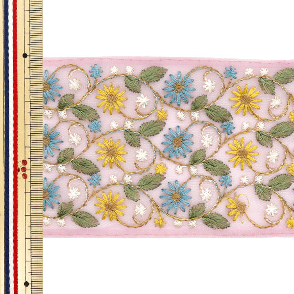 【数量5から】 手芸ブレード 『インド刺繍ブレード 約8cm幅 ピンク M-702C』