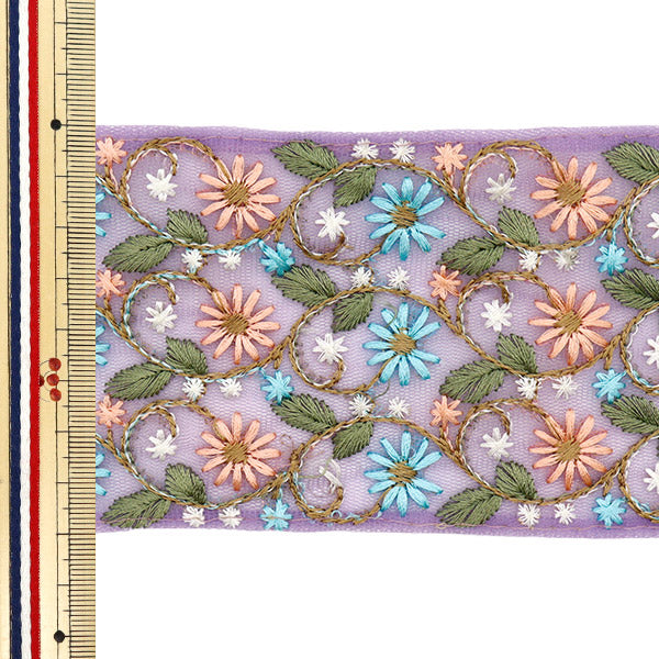 【数量5から】 手芸ブレード 『インド刺繍ブレード 約8cm幅 パープル M-702F』