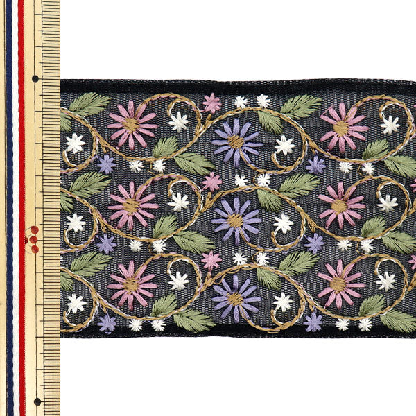 【数量5から】 手芸ブレード 『インド刺繍ブレード 約8cm幅 ブラック M-702K』