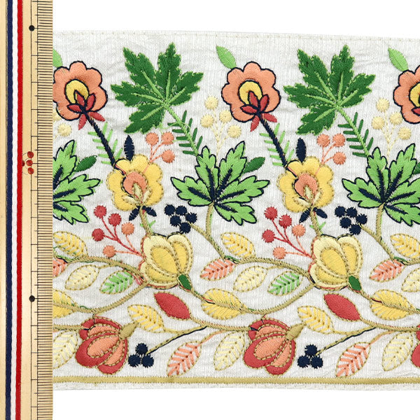 【数量5から】 手芸ブレード 『2024 インド刺繍ブレード ホワイト×グリーン 2240B』