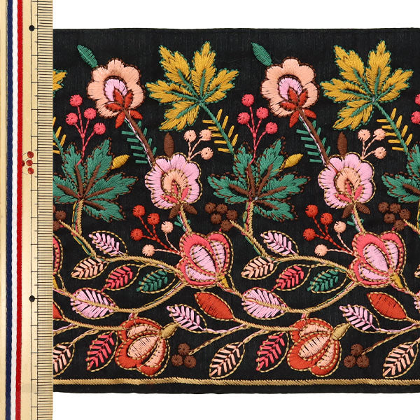 【数量5から】 手芸ブレード 『2024 インド刺繍ブレード ブラック×ピンク 2240E』