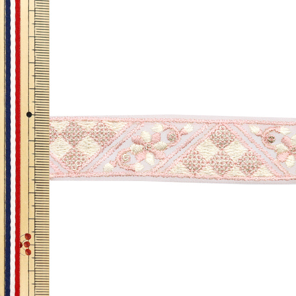 【数量5から】 手芸ブレード 『2024 インド刺繍ブレード ピンク×ホワイト 46228F』