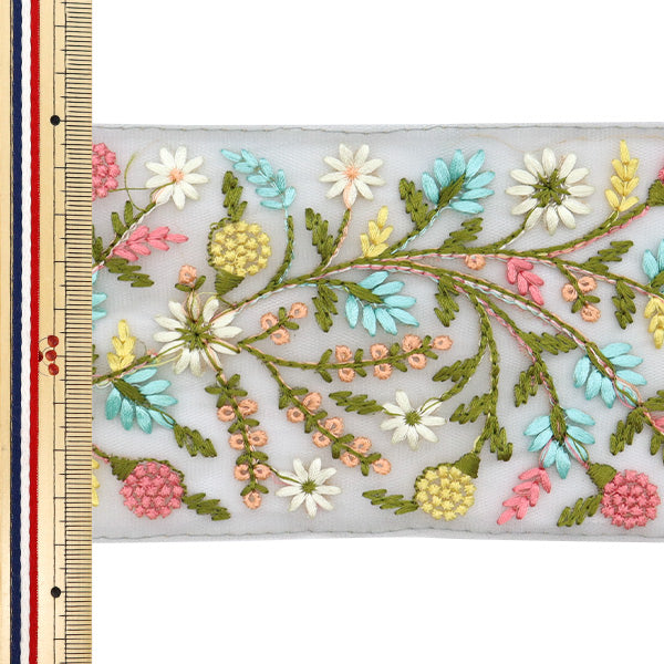 【数量5から】 手芸ブレード 『2024 インド刺繍ブレード グレー×グリーン 46282A』