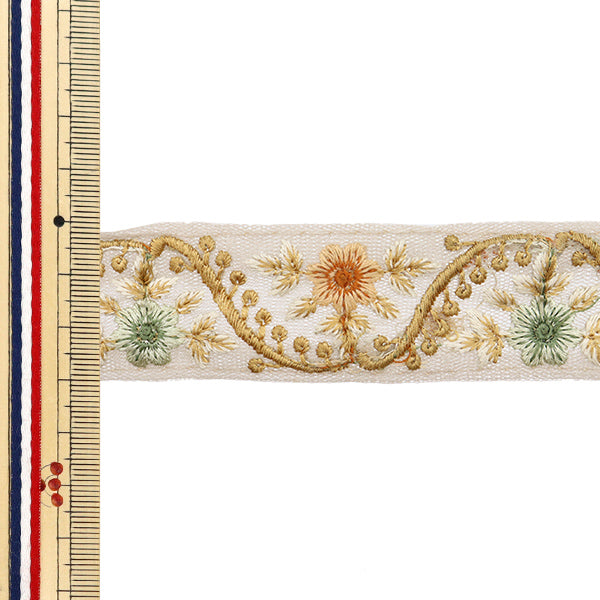 【数量5から】 手芸ブレード 『2024 インド刺繍ブレード ベージュ×グリーン 3102E』