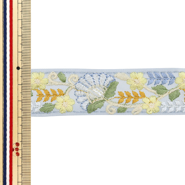 【数量5から】 手芸ブレード 『2024 インド刺繍ブレード グレー×ブルー 3132C』