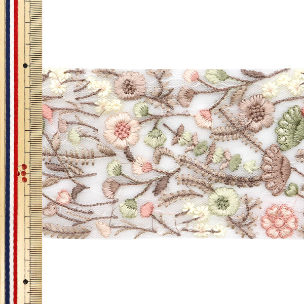 【数量5から】 手芸ブレード 『2024 インド刺繍ブレード ホワイト×ピンク 3159A』