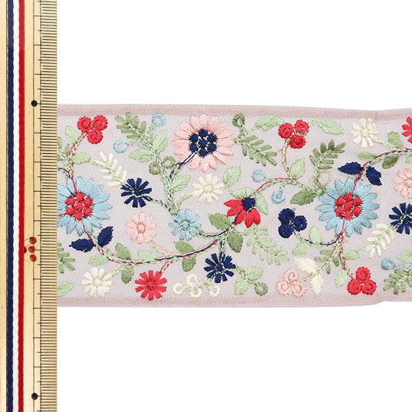 【数量5から】 手芸ブレード 『2024 インド刺繍ブレード ピンク×ブルー 3382A』