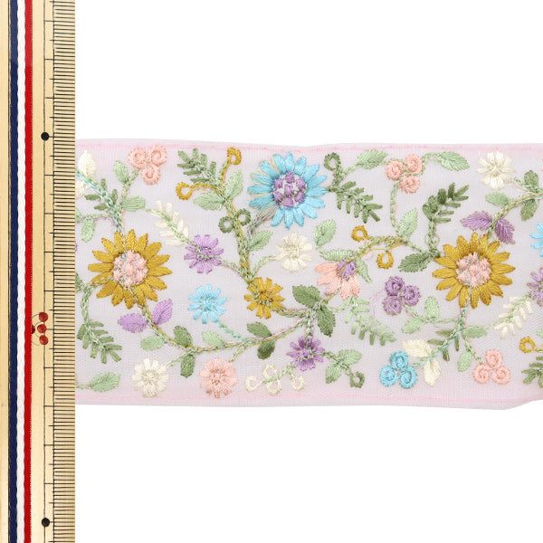 【数量5から】 手芸ブレード 『2024 インド刺繍ブレード ピンク×イエロー 3382C』