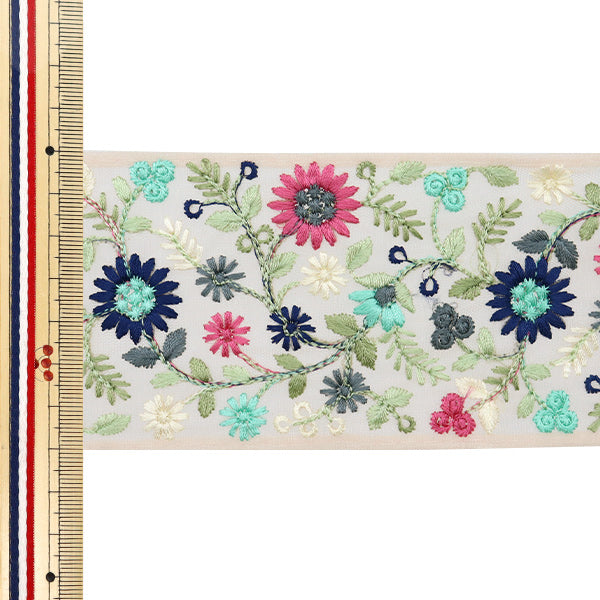 【数量5から】 手芸ブレード 『2024 インド刺繍ブレード ピンク×ブルー 3382F』