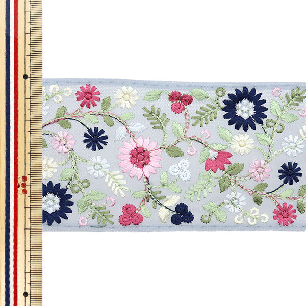 【数量5から】 手芸ブレード 『2024 インド刺繍ブレード グレー×ブルー 3382G』