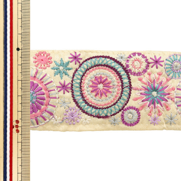 【数量5から】 手芸ブレード 『2024 インド刺繍ブレード ベージュ×パープル 3446B』