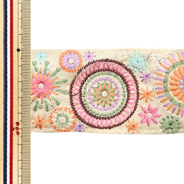 【数量5から】 手芸ブレード 『2024 インド刺繍ブレード ベージュ×ピンク 3446D』