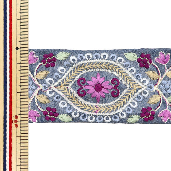 【数量5から】 手芸ブレード 『2024 インド刺繍ブレード グレー×パープル 3467C』