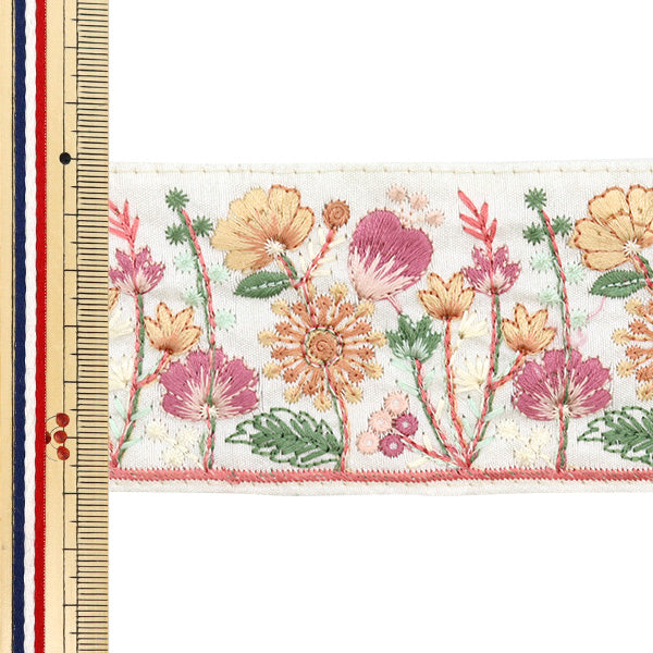 【数量5から】 手芸ブレード 『2024 インド刺繍ブレード ホワイト×ピンク 3610F』