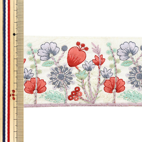 【数量5から】 手芸ブレード 『2024 インド刺繍ブレード ホワイト×グレー 3610V』