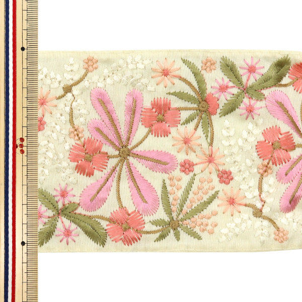 【数量5から】 手芸ブレード 『2024 インド刺繍ブレード クリーム×ピンク M-164B』