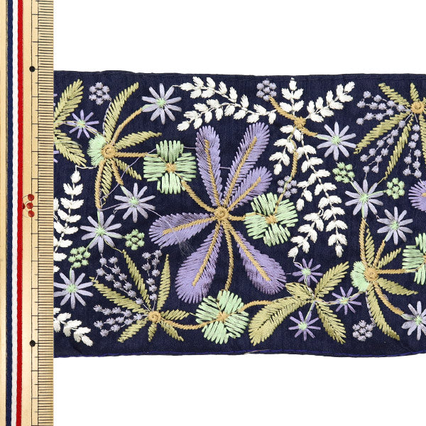 【数量5から】 手芸ブレード 『2024 インド刺繍ブレード ネイビー×グリーン M-164L』