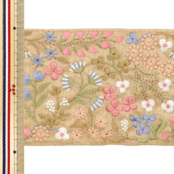 【数量5から】 手芸ブレード 『2024 インド刺繍ブレード ベージュ×ブルー M-169F』