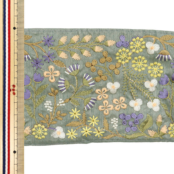 【数量5から】 手芸ブレード 『2024 インド刺繍ブレード グレー×イエロー M-169K』