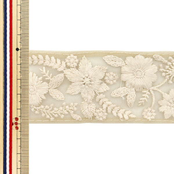 【数量5から】 手芸ブレード 『2024 インド刺繍ブレード ベージュ×ホワイト M-172F』