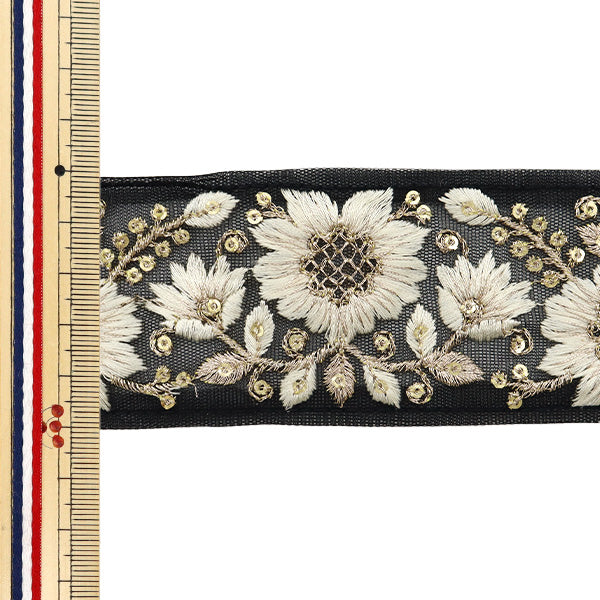 【数量5から】 手芸ブレード 『2024 インド刺繍ブレード ブラック×ホワイト M-185A』