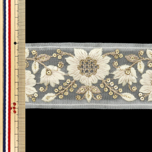 【数量5から】 手芸ブレード 『2024 インド刺繍ブレード ホワイト×ホワイト M-185B』