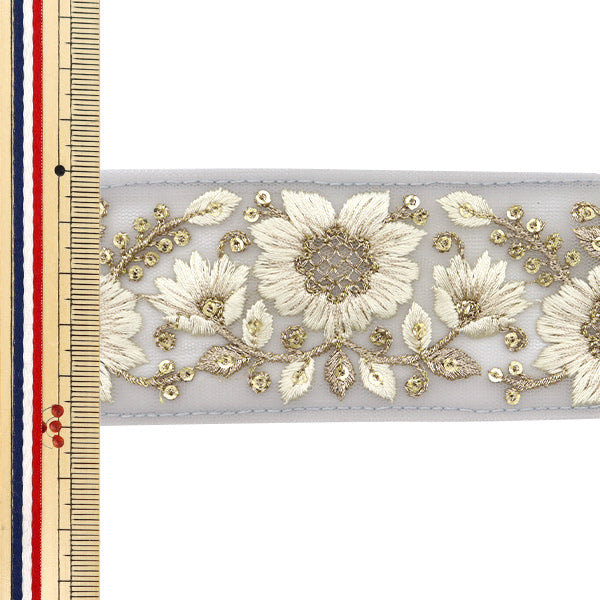 【数量5から】 手芸ブレード 『2024 インド刺繍ブレード グレー×ホワイト M-185D』