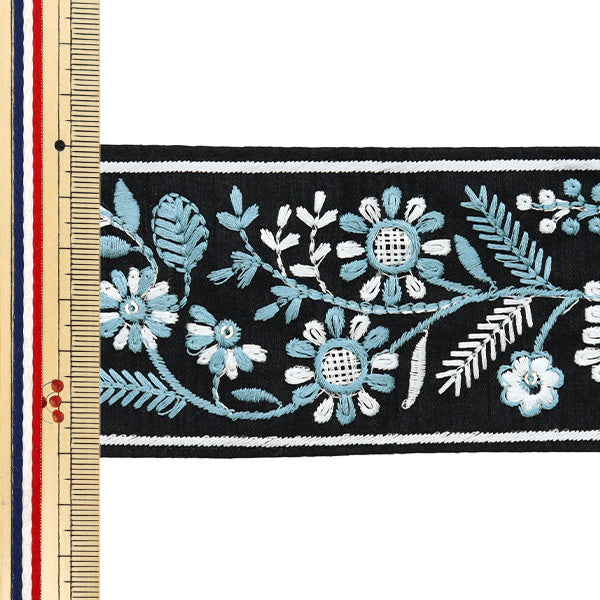 【数量5から】 手芸ブレード 『2024 インド刺繍ブレード ブラック×ブルー M-213A』