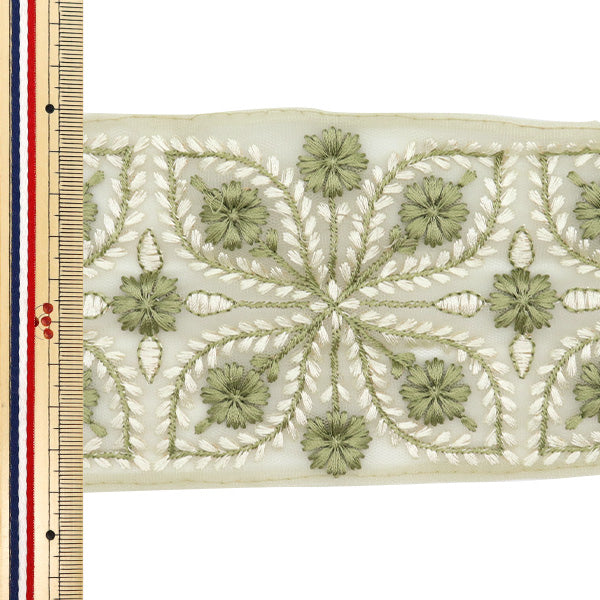 【数量5から】 手芸ブレード 『2024 インド刺繍ブレード グリーン×グリーン M-216O』