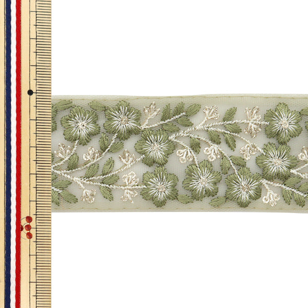 【数量5から】 手芸ブレード 『2024 インド刺繍ブレード グリーン×グリーン M-217L』