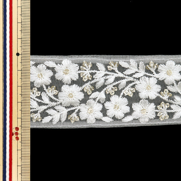 【数量5から】 手芸ブレード 『2024 インド刺繍ブレード ホワイト×ホワイト M-217M』