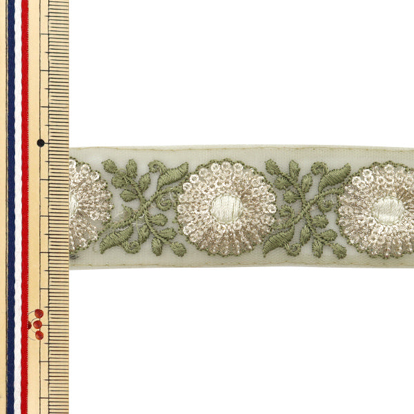 【数量5から】 手芸ブレード 『2024 インド刺繍ブレード グリーン×グリーン M-220J』